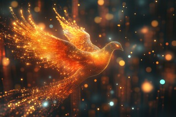 Aufkleber - Digital representation of a vibrant bird soaring through a sparkling galaxy of lights and colors