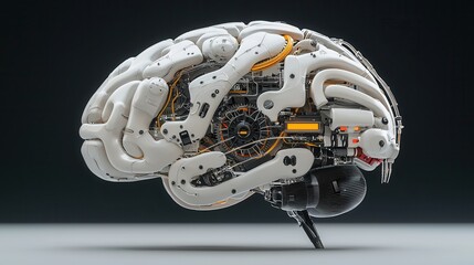 Poster - Intricate Steampunk Inspired Cybernetic Brain Featuring Complex Mechanical and Digital Components
