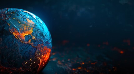 Poster - A glowing, digital rendering of the Earth with bright blue and orange light.