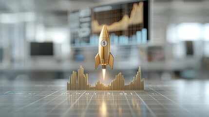 Poster - Futuristic rocket launch visualization depicting the growth progress and success of a thriving business enterprise  The image showcases a sleek dynamic