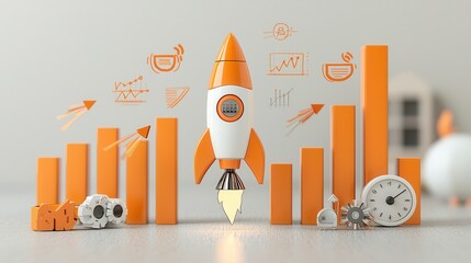 Poster - Conceptual visualization showcasing the theme of investment and financial growth featuring a rocket launch as a metaphor for success progress