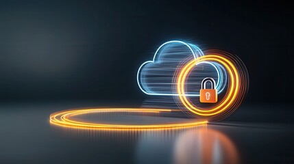 Poster - innovative cloud security technology design featuring abstract digital protection elements like lock