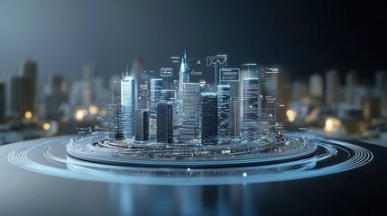Poster - Illuminated Futuristic City Skyline with Towering Skyscrapers and Glowing Lights Showcasing a Cutting Edge Metropolis of the Future  Architecture Advanced Technology and Innovative Urban Design