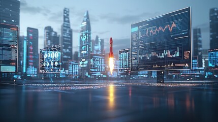 Poster - Breathtaking futuristic cityscape with towering neon lit skyscrapers and dynamic reflections in the night sky  This highly detailed