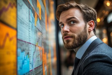 Poster - Business professional analyzing stock market trends in a modern urban environment during the day