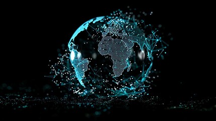 Poster - A futuristic glowing blue globe on a black background.