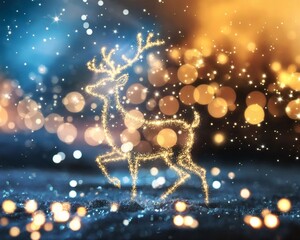Poster - Golden deer silhouette, made of shimmering gold particles