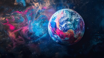 Poster - A colorful, abstract planet in outer space.