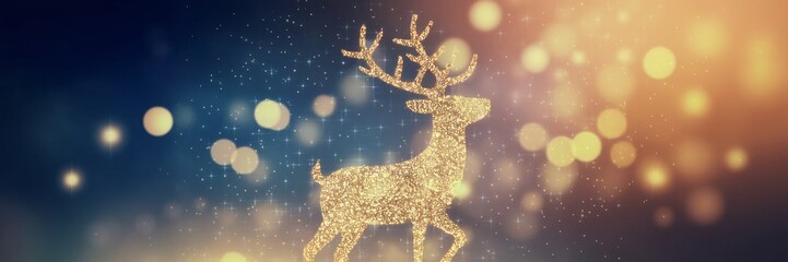 Poster - Golden deer silhouette, made of shimmering gold particles