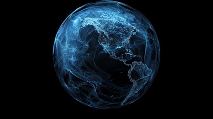 Poster - A glowing digital globe with a network of lines and dots.