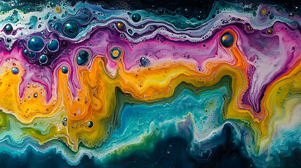 Poster - Vibrant Glowing Abstract Art Background with Fluid Swirls and Bubbles
