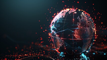 Poster - A glowing digital globe with red and blue light trails.