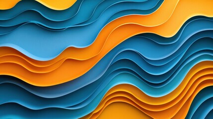 Poster - vibrant abstract waves of blue and orange layered textures creating a dynamic visual flow