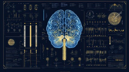Poster - futuristic brain featuring a luminous intricate network of neural connections and synaptic activity 