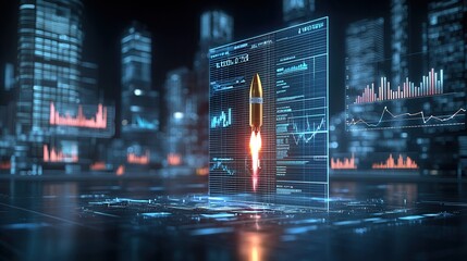 Poster - a dynamic futuristic digital representation of financial growth and data analytics showcasing the po
