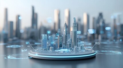 Poster - Futuristic and Technologically Advanced Cityscape with Intricate Architectural Structures Skyscrapers and Digital Visualization of a Futuristic Urban Landscape