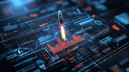 Poster - futuristic sci fi inspired business investment theme with holographic data visualization dynamic dig