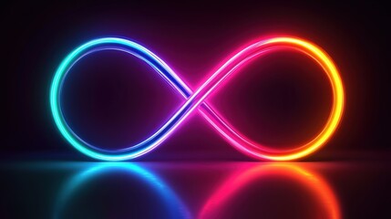Fototapete - Vibrant neon infinity symbol glowing against a dark background, symbolizing endless possibilities
