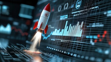 Poster - sci fi inspired rocket launch symbolizing innovation and growth in the digital age futuristic of a r