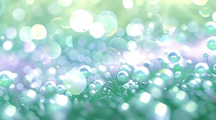 Poster - A blurry background of green and white bokeh with water droplets in the foreground.