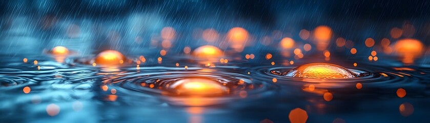 Poster - innovative smart city water purification tanks glowing in rain at night