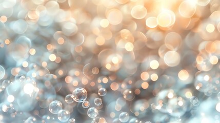 Poster - Abstract background of blue and gold bokeh and soap bubbles.
