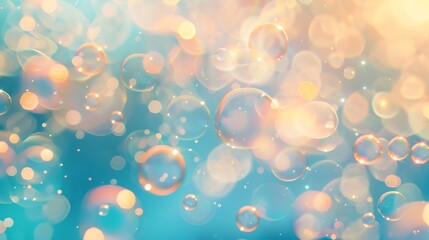 Poster - A blurry background of blue and white bokeh with water droplets in the foreground.