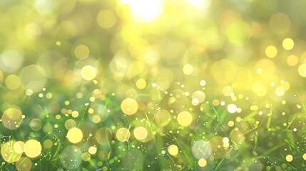 Poster - Green grass with dew drops and golden bokeh.