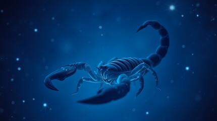 cosmic scorpion: a digital artwork depicts a luminous scorpion against a vibrant blue celestial back