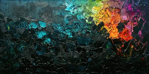 Poster - A painting of a rainbow with a dark background