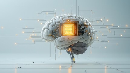 Poster - Visionary AI Human Fusion Depicting Brain Enlightenment and Innovation through Digital Technology Data Processing and Cognitive Advancement