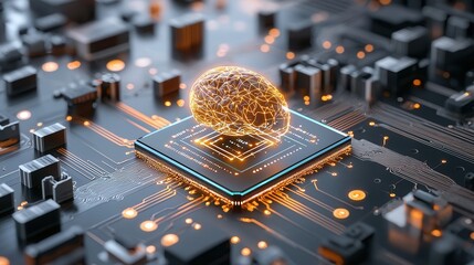 Poster - Visionary AI Human Fusion Depicting Computational Breakthrough and Interconnected Neural Networks  Futuristic digital artwork showcasing the fusion of and human intelligence