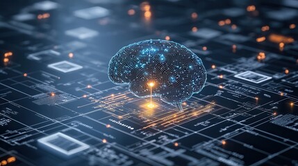 Poster - Visionary Intelligence Artwork Featuring a Digital Brain with Glowing Interconnected Circuits Representing the Power and Complexity of Learning and Computational Intelligence