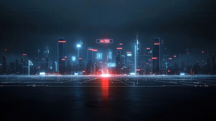 Poster - Visually Engaging Futuristic Smart City with Vibrant Neon Lights Modern Architecture and Advanced Transportation Infrastructure