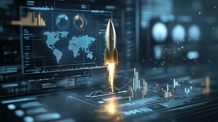 Poster - sleek and futuristic data visualization dashboard featuring a world map financial graphs and charts 