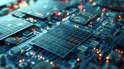 Poster - Close-up of a circuit board with glowing lights.