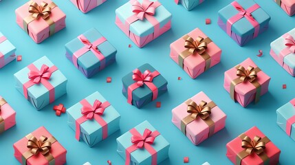 Poster - Pattern of colorful gift boxes with bows.