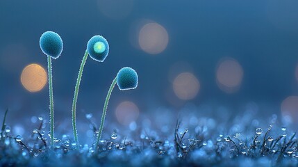 Wall Mural - a macro shot of a leaf with dew on it against a hazy backdrop