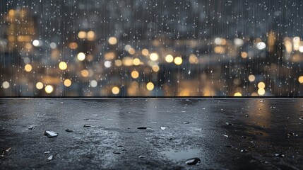 Aufkleber - Raindrops cascade against a surface, reflecting a mesmerizing blend of city lights. The atmosphere feels serene and tranquil, enveloping the urban landscape in a refreshing embrace