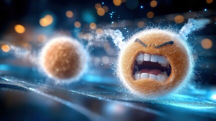 Poster - Vibrant microbial conflict laboratory setting digital artwork scientific environment close-up view emotion of battle