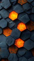 Poster - Geometric Hexagon Pattern With Glowing Orange Center