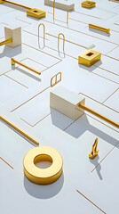 Poster - Gold objects, abstract design, white background, modern art