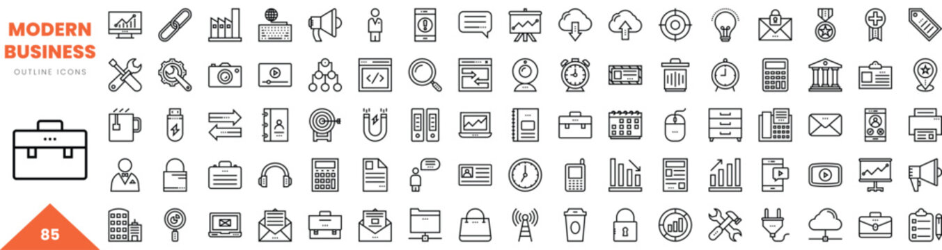 modern business outline icon collection. Vector illustration