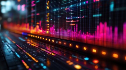 Poster - vibrant digital sound wave visualization on a sleek interface with glowing elements