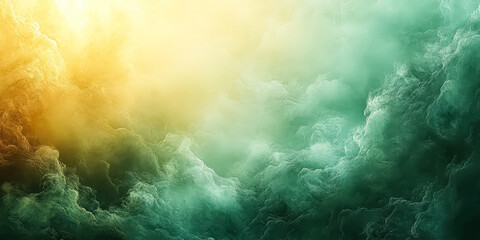 Wall Mural - bright yellow and green sky with clouds. the sky is filled with a lot of white and blue clouds