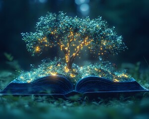 Poster - Magical Forest Emerging from an Open Book Blending Fantasy and Nature