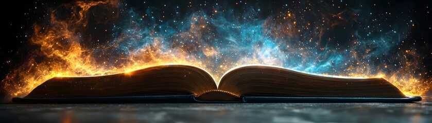 Poster - Surreal Open Book Transforming into Glowing Staircase to the Cosmos