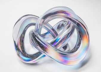 Poster - Abstract iridescent glass sculpture, intertwined loops.