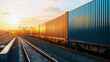 © Daphne - Freight train cars at sunset on railroad tracks - vibrant colors and serene evening scene