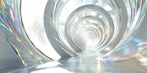 Poster - Abstract iridescent glass tunnel, futuristic architecture.
